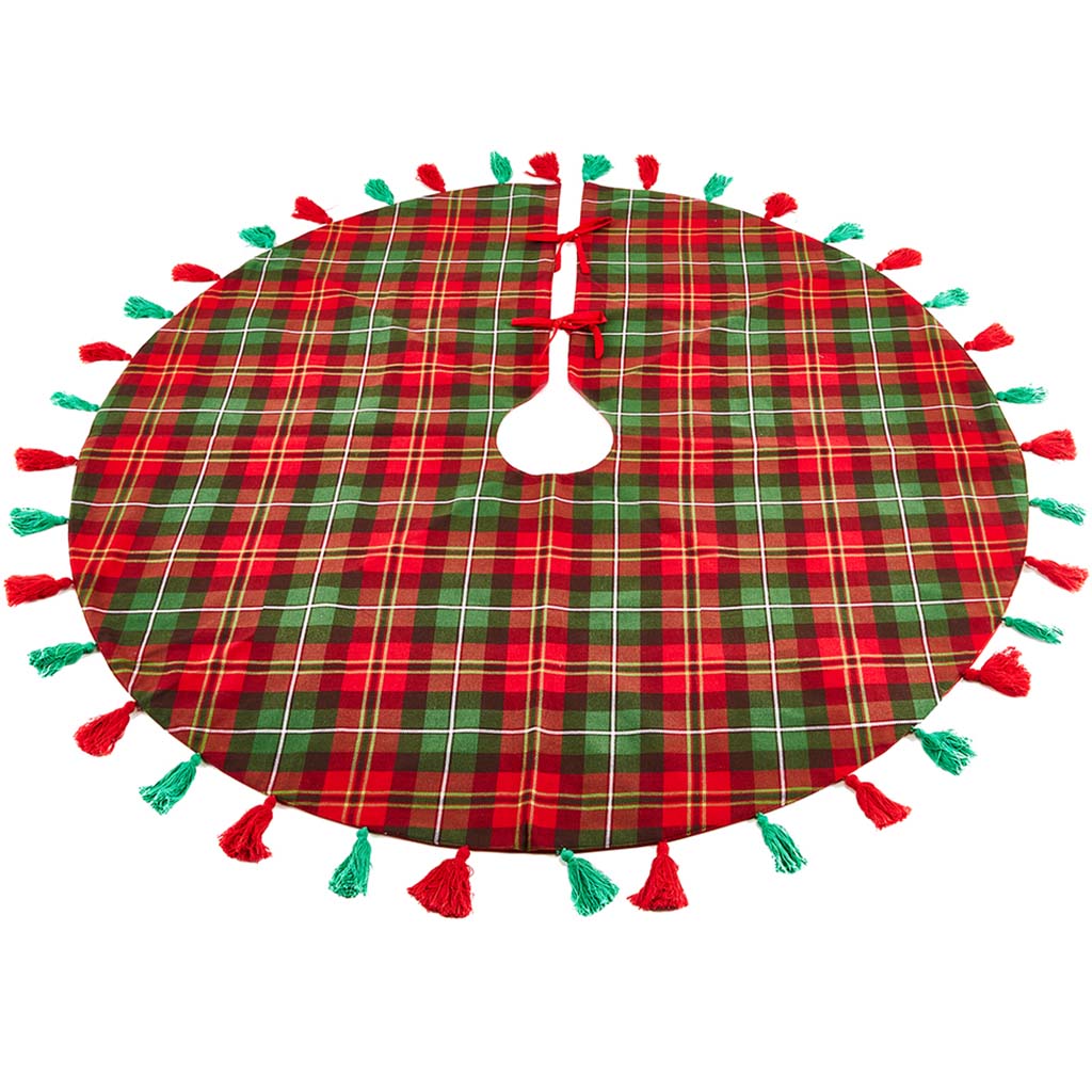 Plaid Tree Skirt With Tassel Red Green, 48in