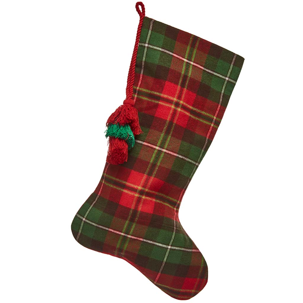 Plaid Stocking With Tassel Red Green, 20in