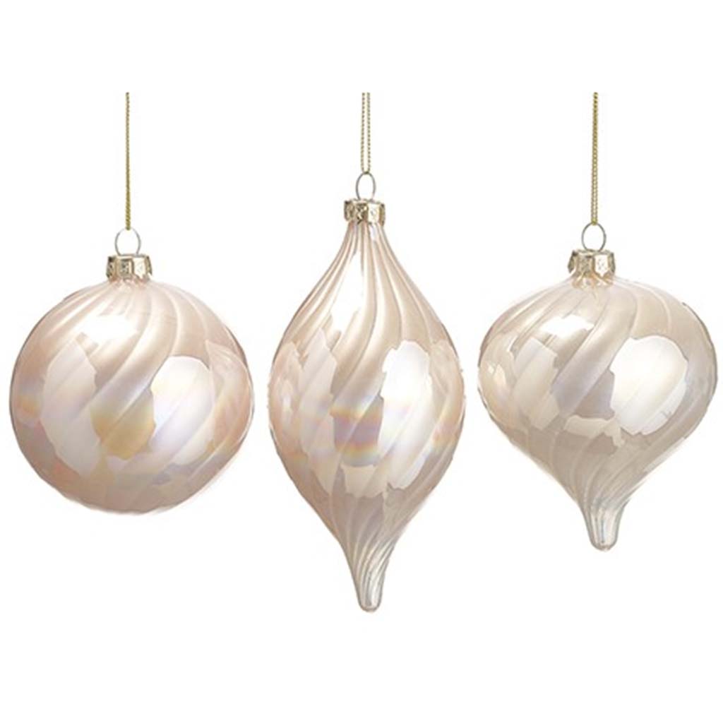 Ball/Onion/Finial Glass Ornament Set of 3, Pink 3in-5.5in