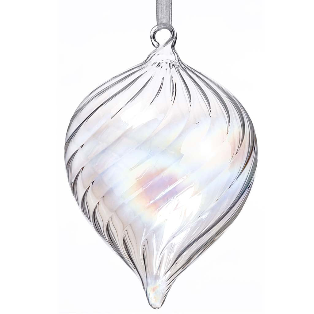 Glass Finial Ornament Clear Iridescent, 6in