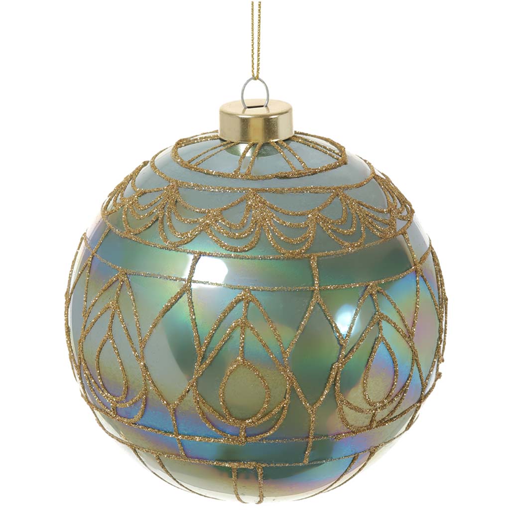 Glass Tiffany Lamp Pattern Ball Ornament Gold Gold, 4.75in