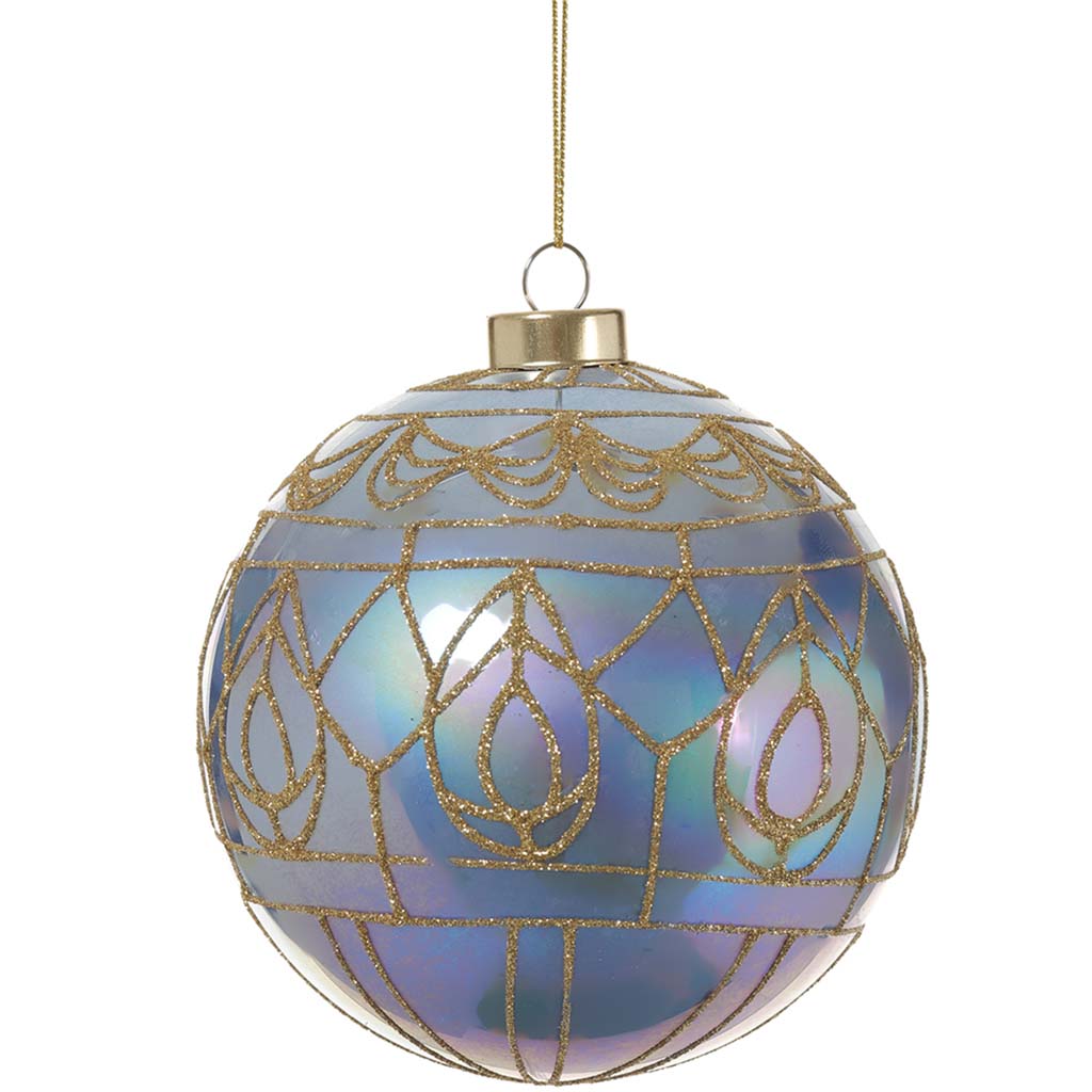 Glass Tiffany Lamp Pattern Ball Ornament Gold Gold, 4.75in