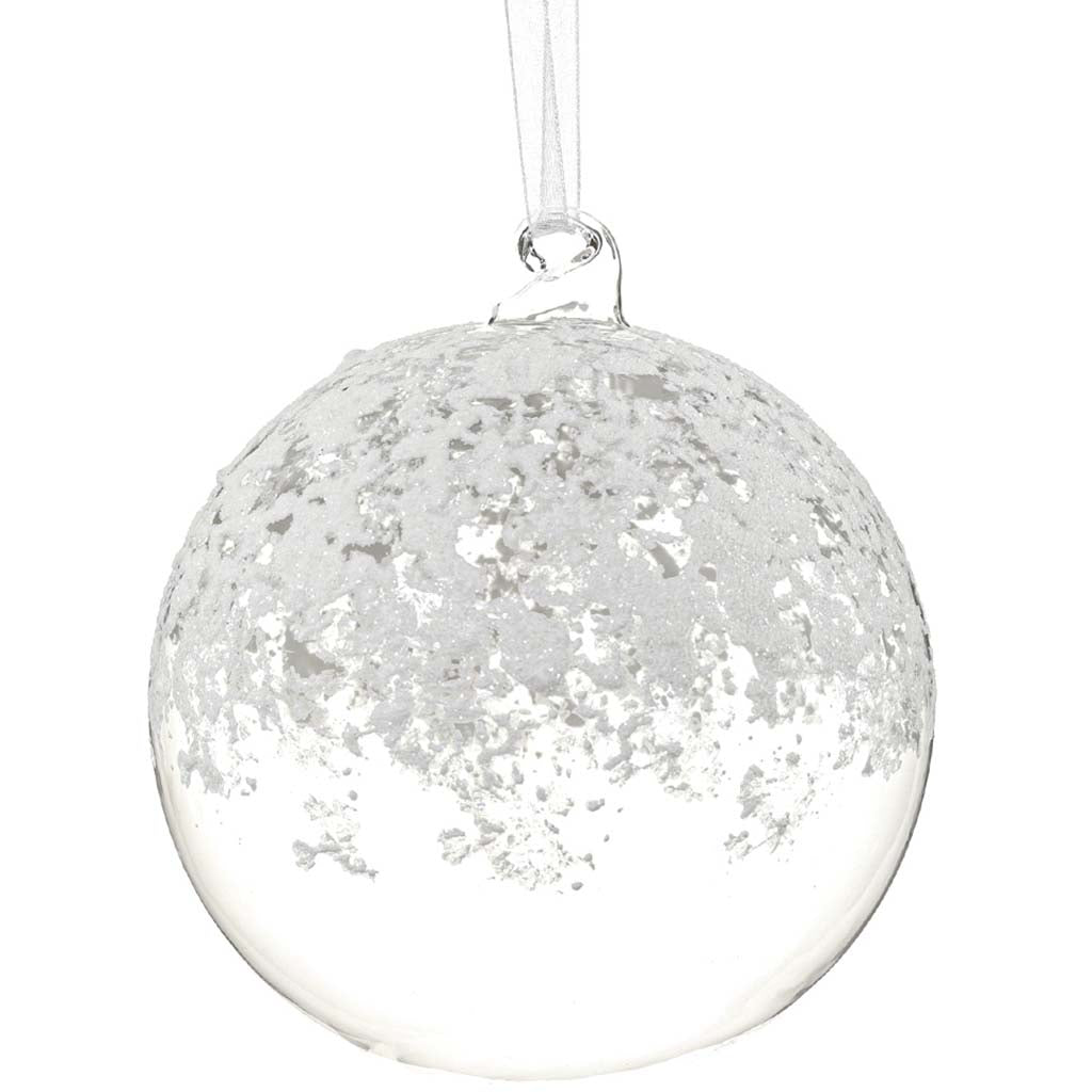 Snowed Glass Ball Ornament Clear White, 4.7in