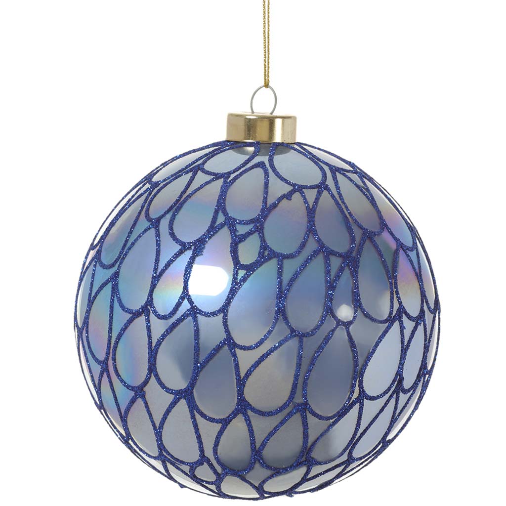 Glittered Glass Ball Ornament Blue, 4.75in