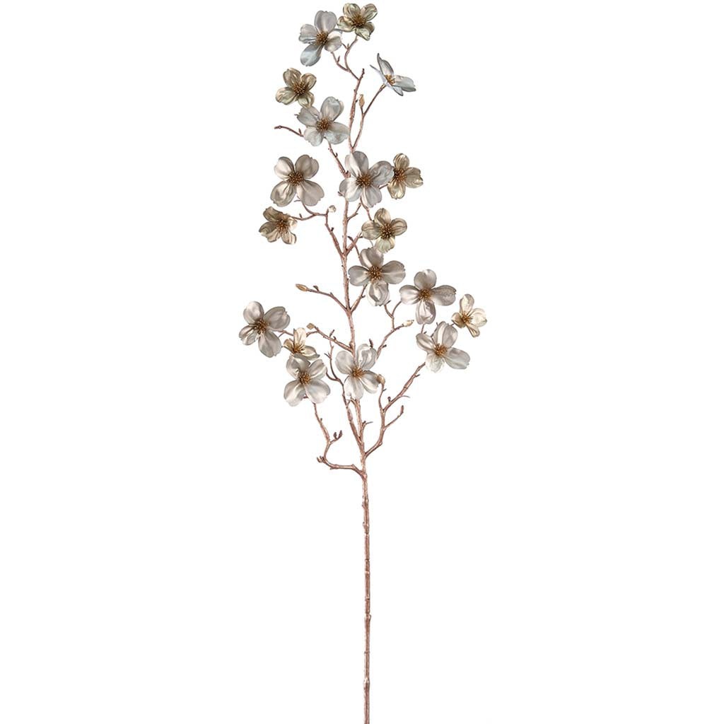 Metallic Dogwood Spray Silver Gold, 33in