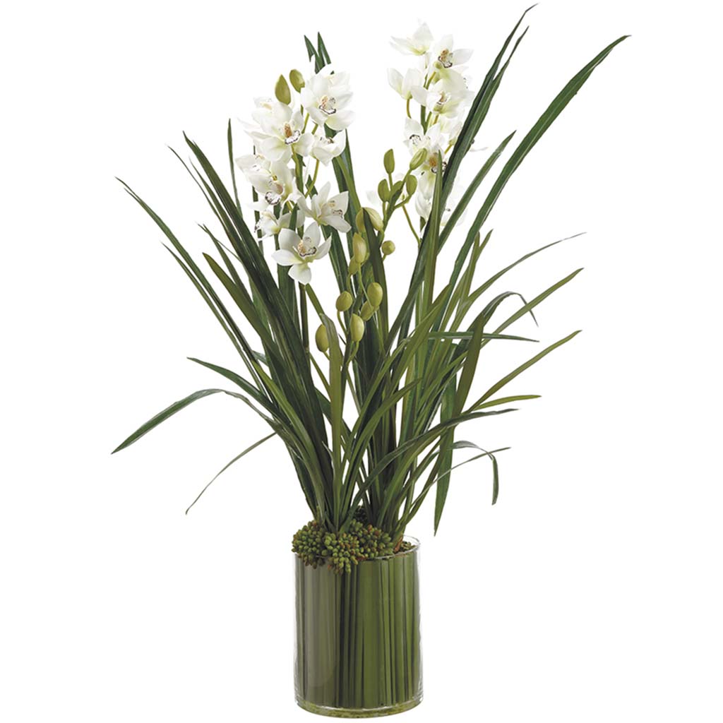 Cymbidium/Berry Glass Vase, 38in H x 23in W x 29in L