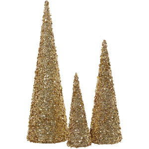 Sequin Cone Topiary Set of 3 Gold, 12-24in