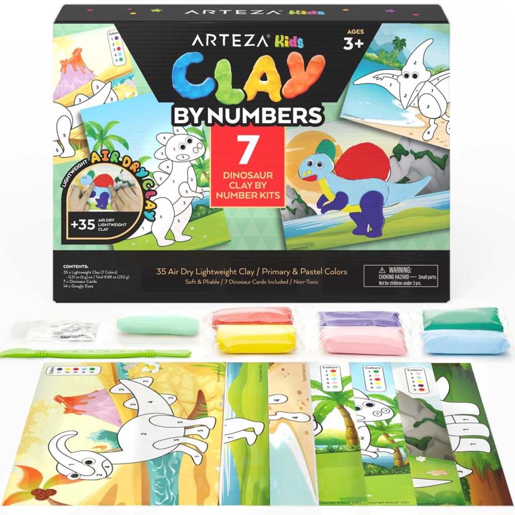 Arteza Kids Dinosaurs Clay By Numbers Kit, 56pc