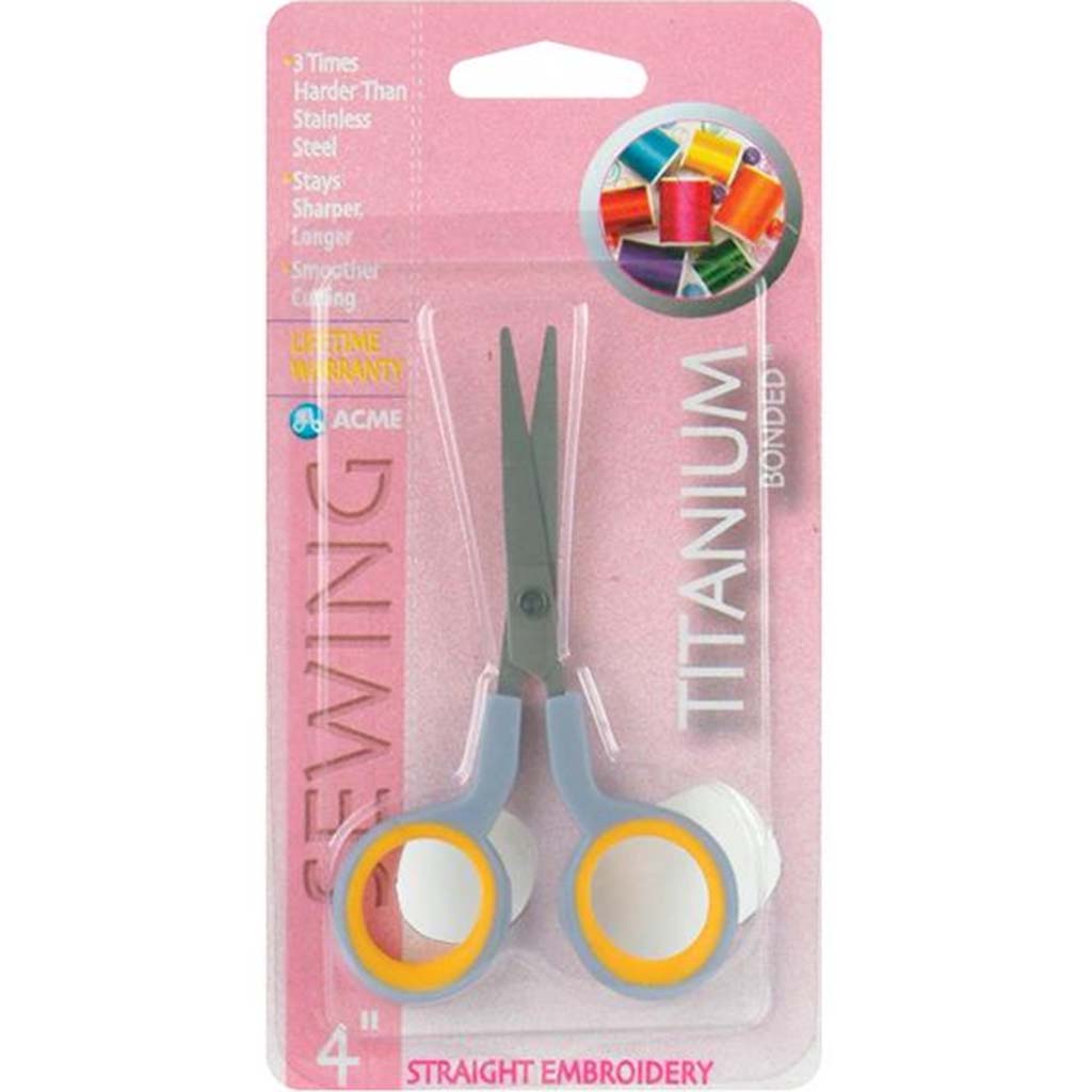 Titanium Bonded Straight Embroidery Scissors, 4in