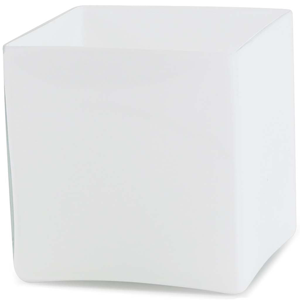 White Cube Glass Candle Holder Vase, 6in x 6in