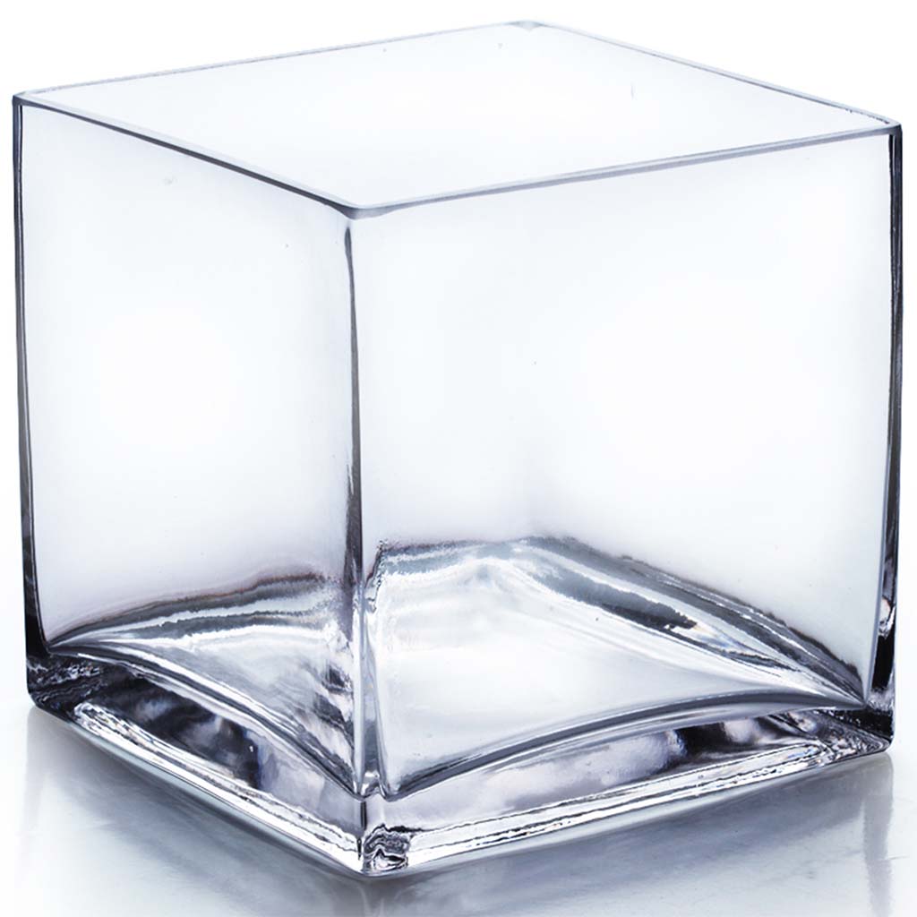 Clear Cube Glass Vase / Candle Holder, 7in