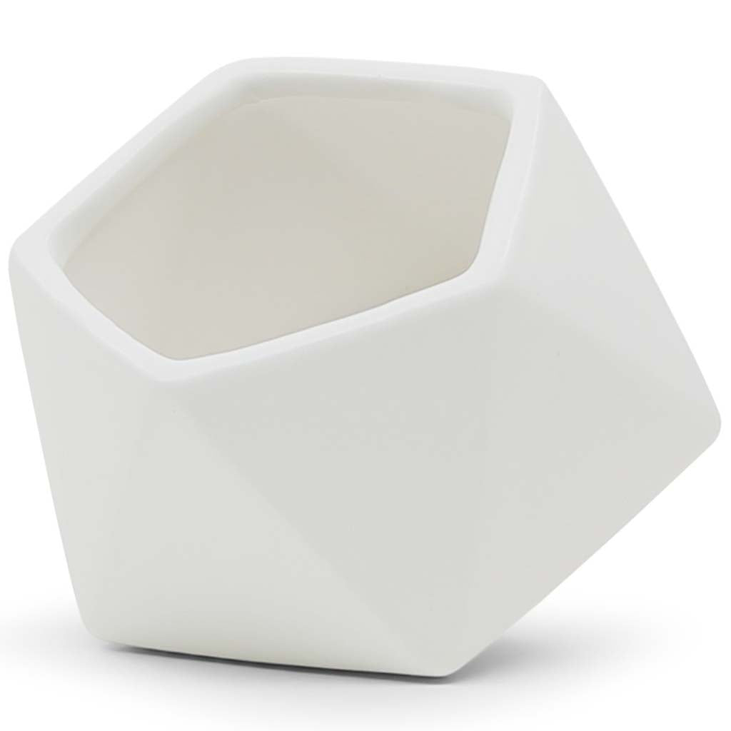 Small Tilted Geometric Pot Matte White, 4.2in x 3.35in