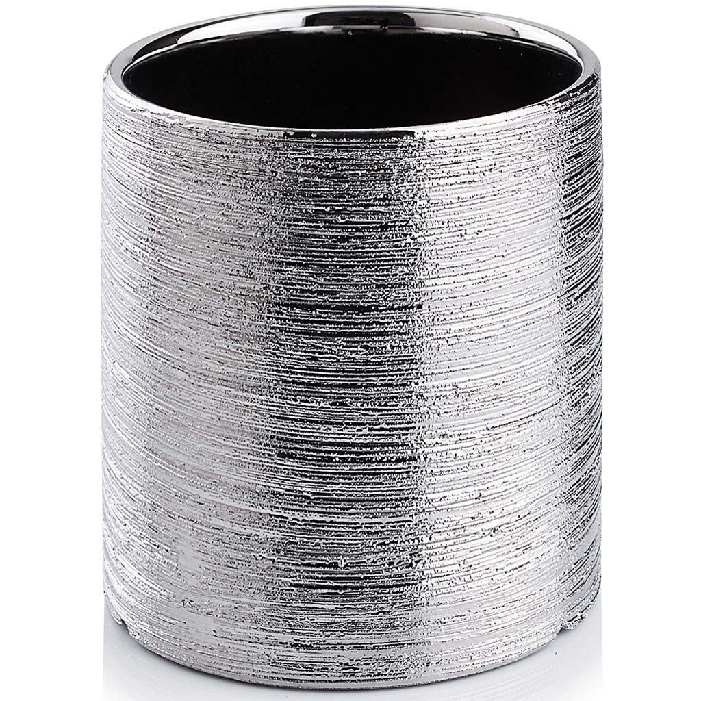 Textured Silver Ceramic Cylinder, 4in