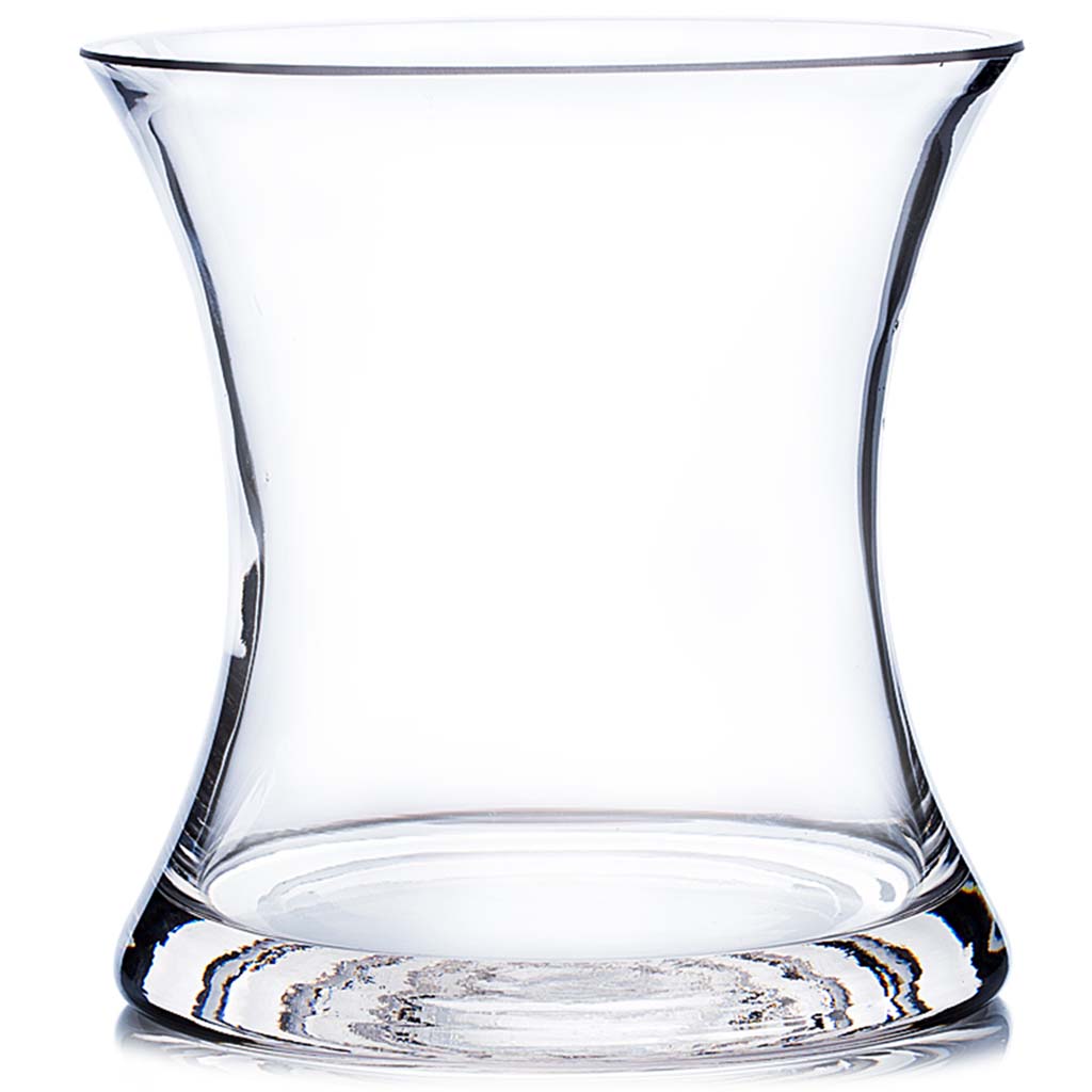 Clear Short Hurricane Concaved Glass Vase, 5in