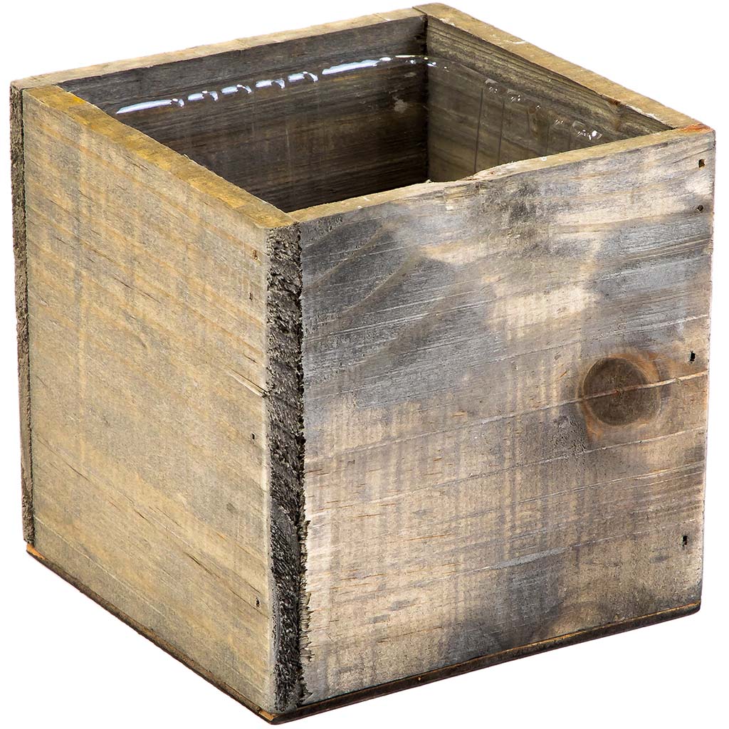 Rustic Wood Cube Box, 4in