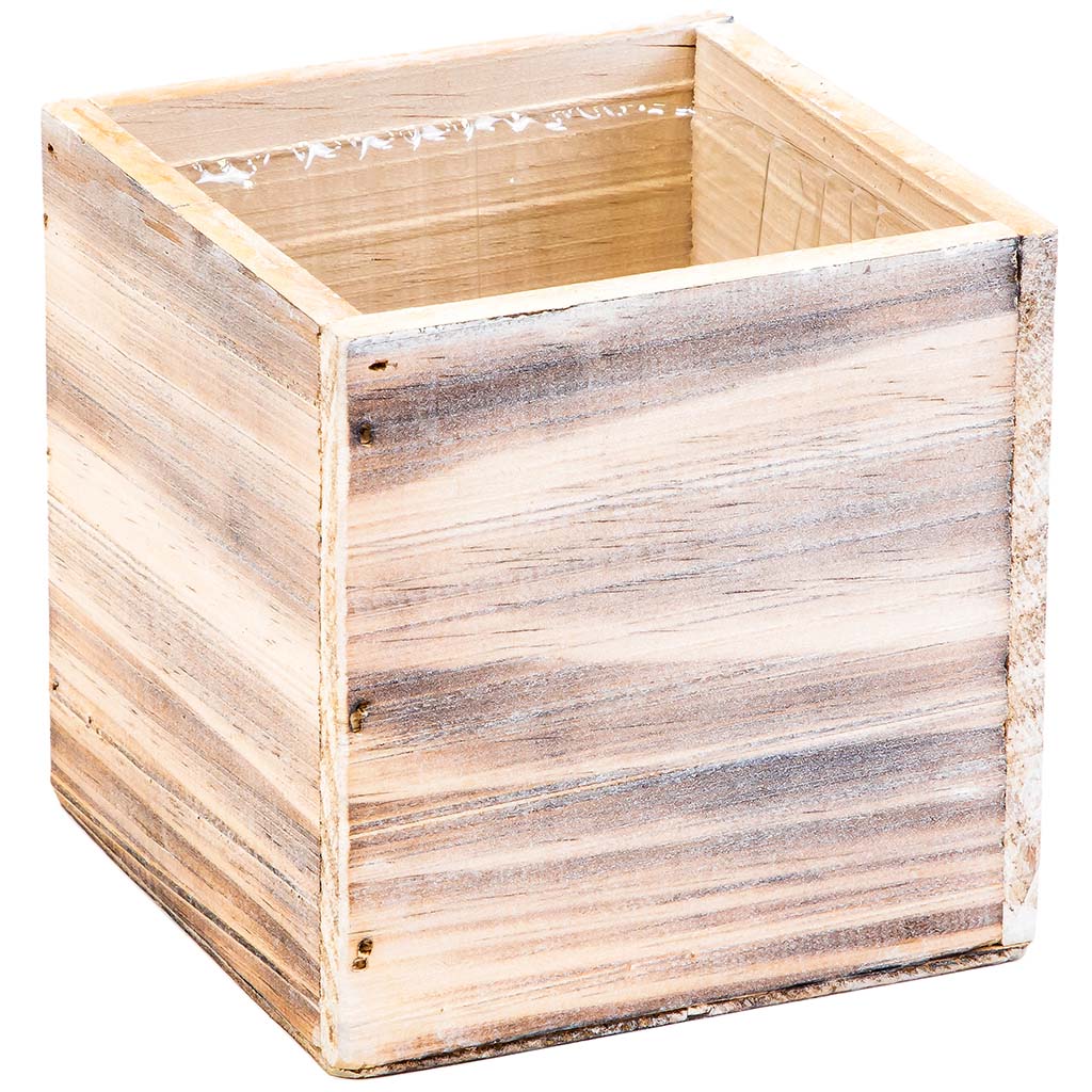 White Washed Wood Cube Box, 4in