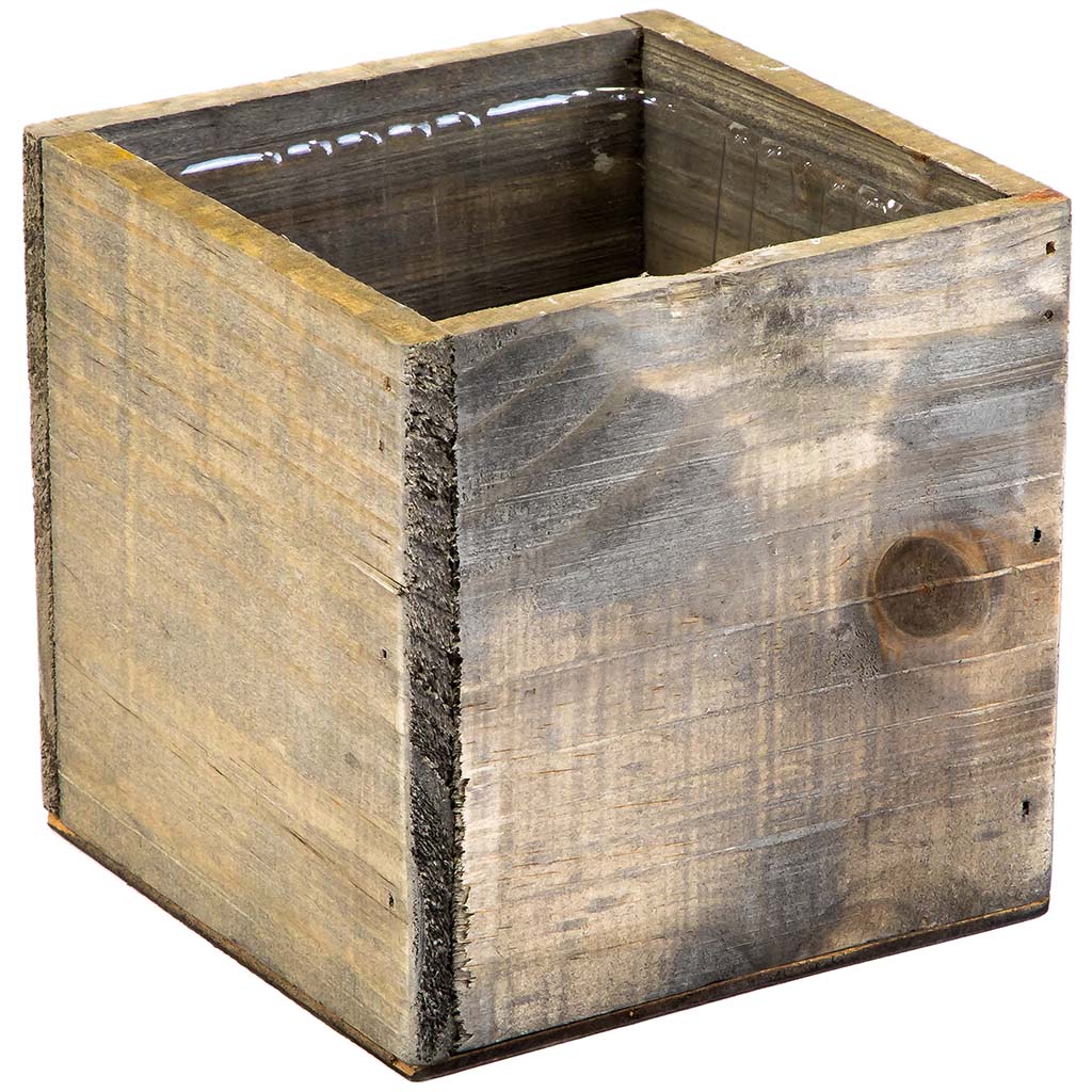 Rustic Wood Cube Box, 5in