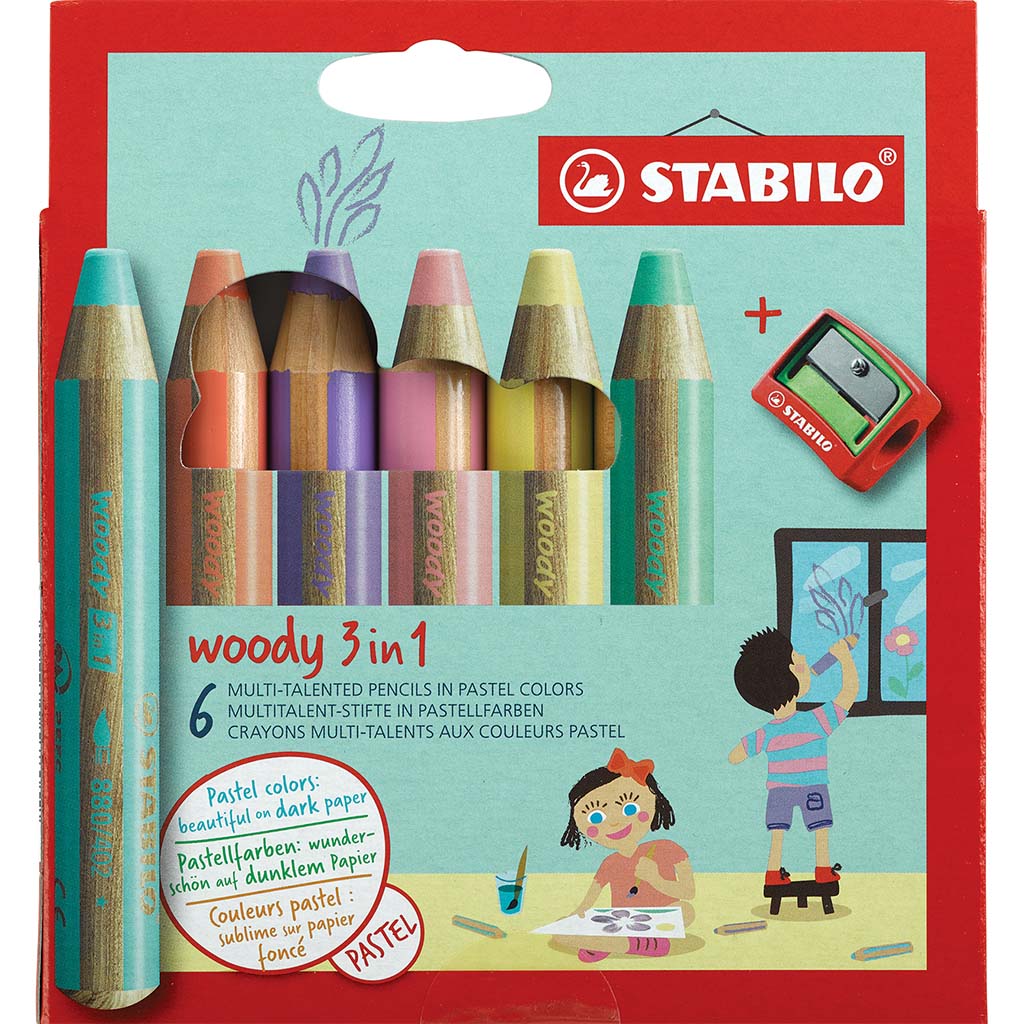 Woody Set of 6 Pastel with Sharpner