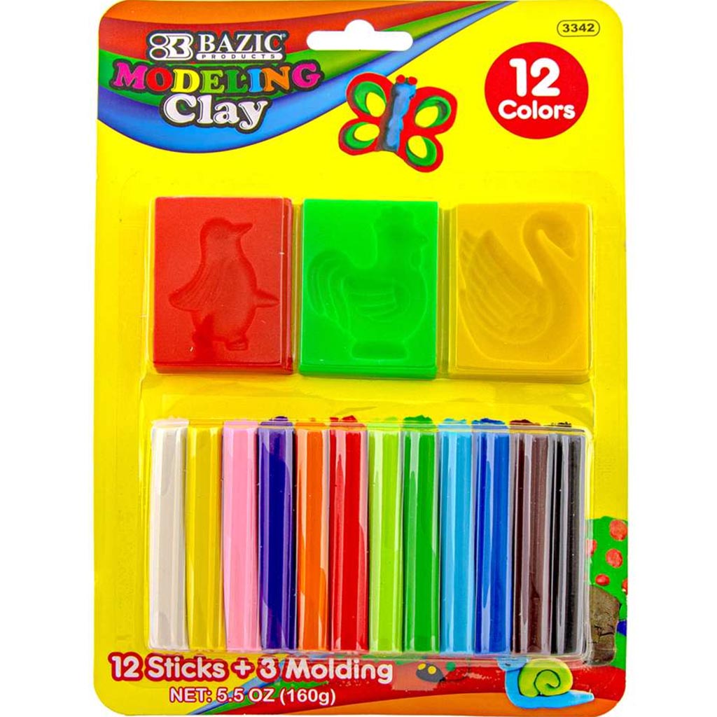 Bazic Modeling Clay Sticks 12 Color 160g with 3 Molding Tray