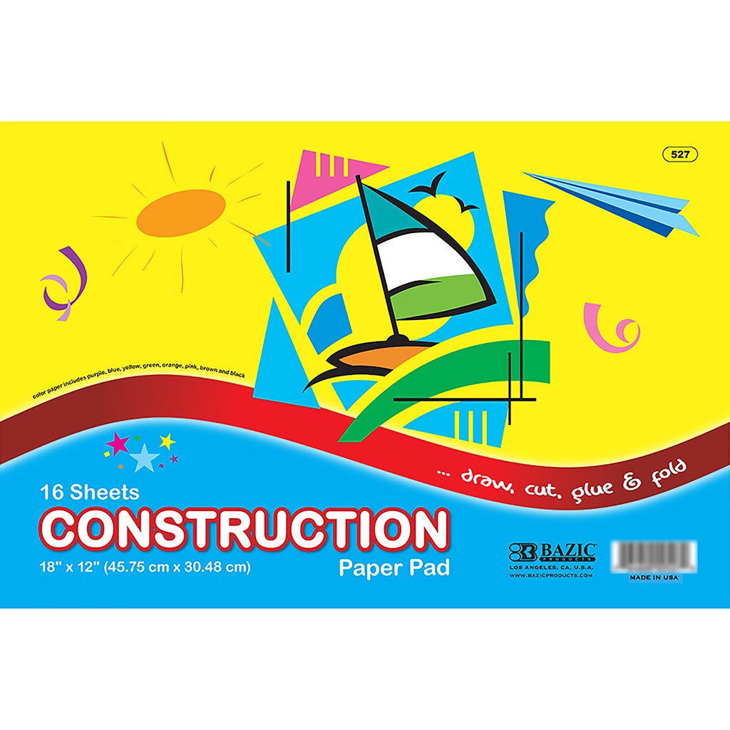 Bazic Construction Paper Pad 18in x 12in 16Sheets