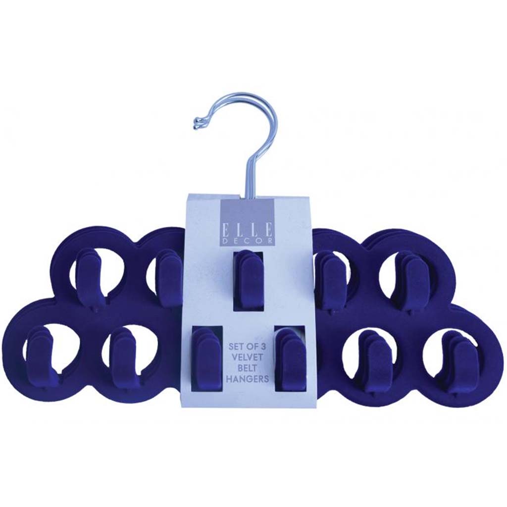 Velvet Belt Hangers 3Pk Dark Blue
