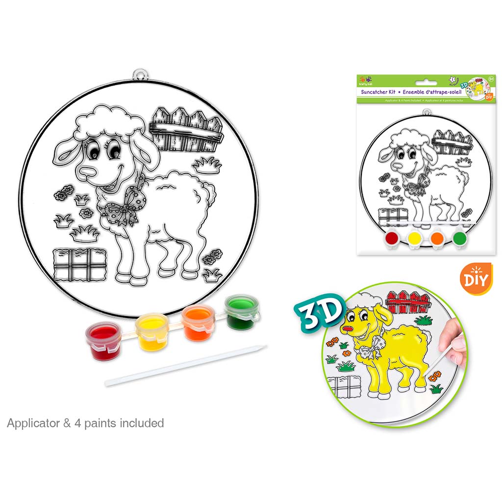 Krafty Kids Kit: 3D Diy  Suncatcher W/4 Paints&amp;Applicator Lamb, 6.8in