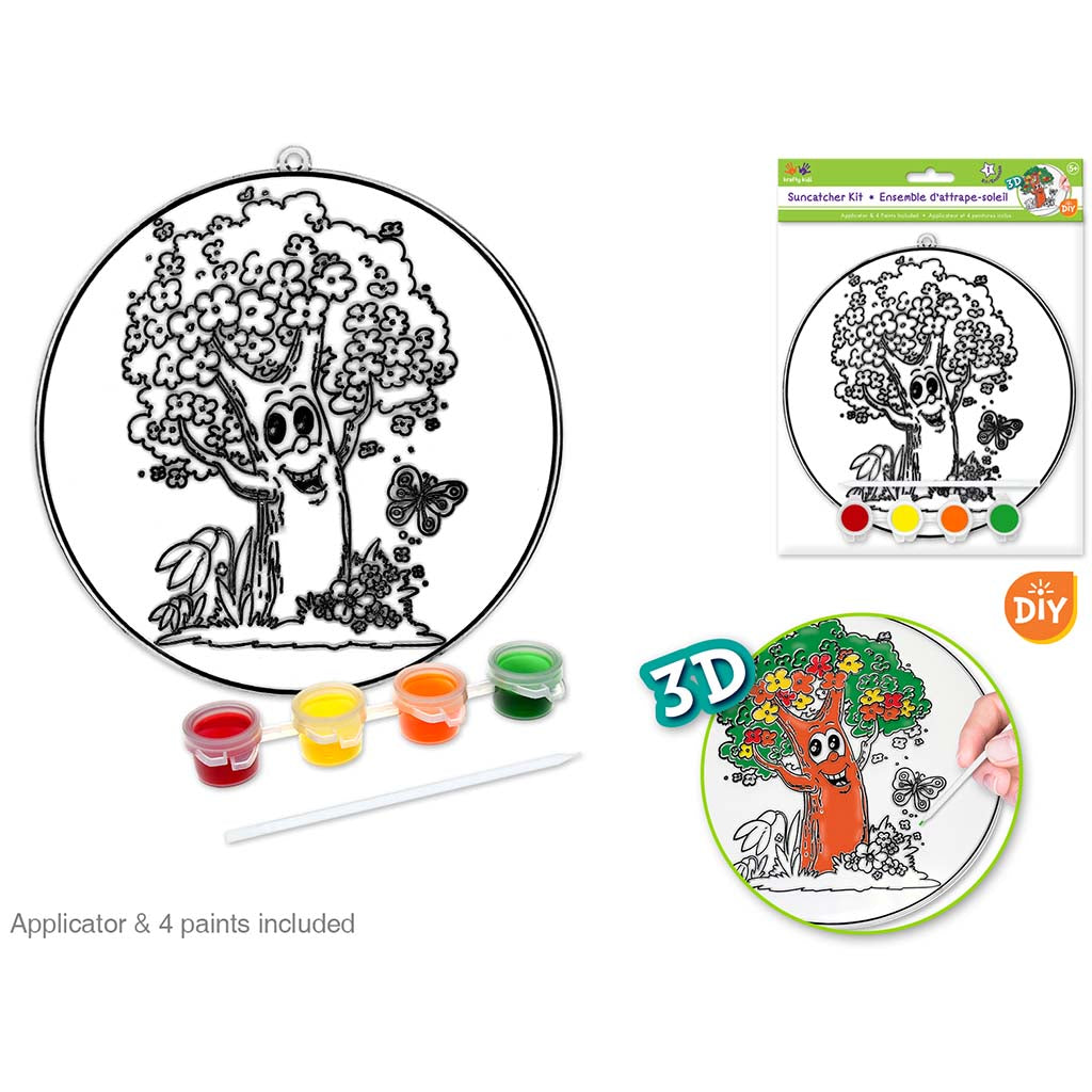 Krafty Kids Kit: 3D Diy  Suncatcher W/4 Paints&amp;Applicator Tree, 6.8in