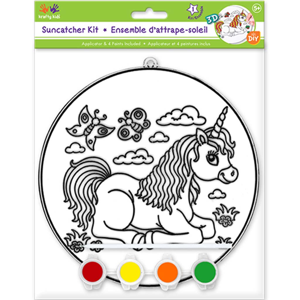 Krafty Kids Kit: 3D Diy  Suncatcher W/4 Paints&amp;Applicator Unicorn, 6.8in