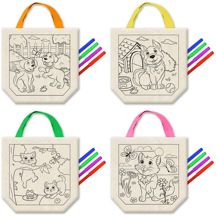 Krafty Kids Kits: Canvas Diy Goody Bags W/4 Markers Pet Fun