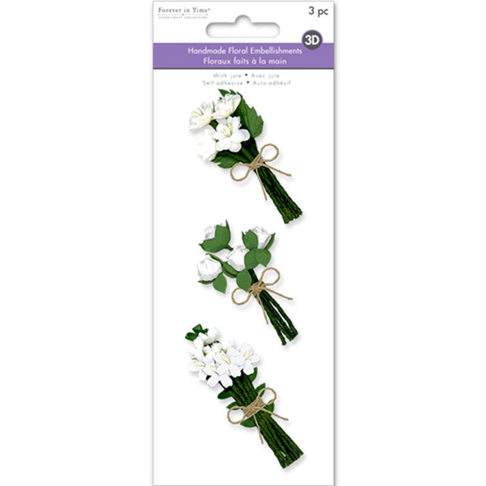 Floral Embellish: 3D Handmade Paper Floral Bouquets Self-Stick W/Jute Matrimonial, 3Pc