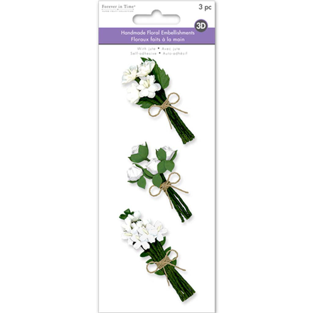 Floral Embellish: 3D Handmade Paper Floral Bouquets Self-Stick W/Jute Matrimonial, 3Pc