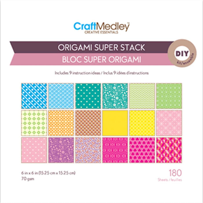 Craft Medley: Origami Super Stack Pad  180Sht 70Gsm Pretty Patterns, 6in X 6in