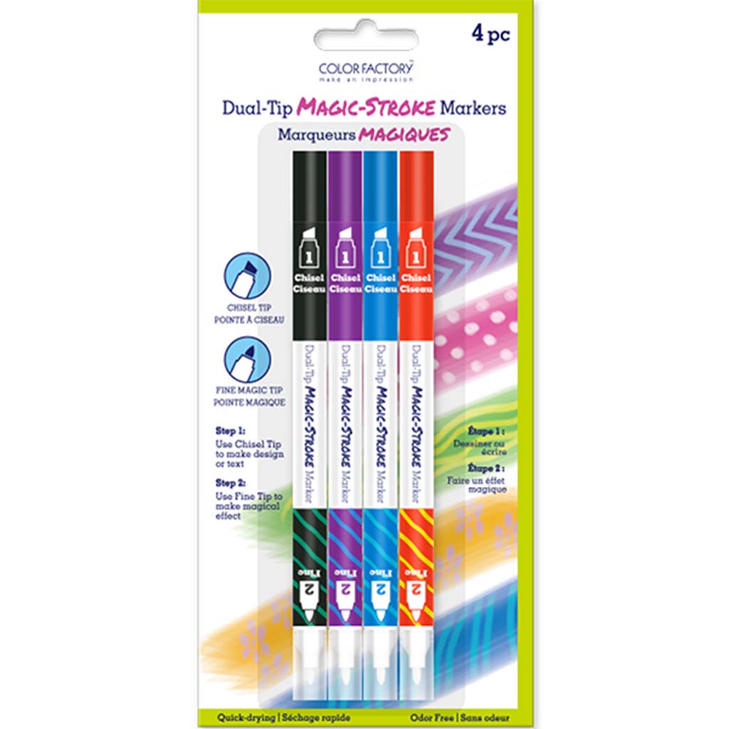Color Factory: Magic-Stroke Dual-Tip Markers Darks, 4Pk