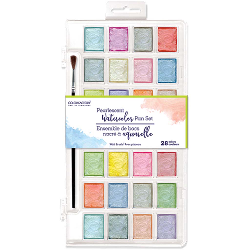 Color Factory: Pearlescent Watercolor Pan Set W/Brush, 28Pc