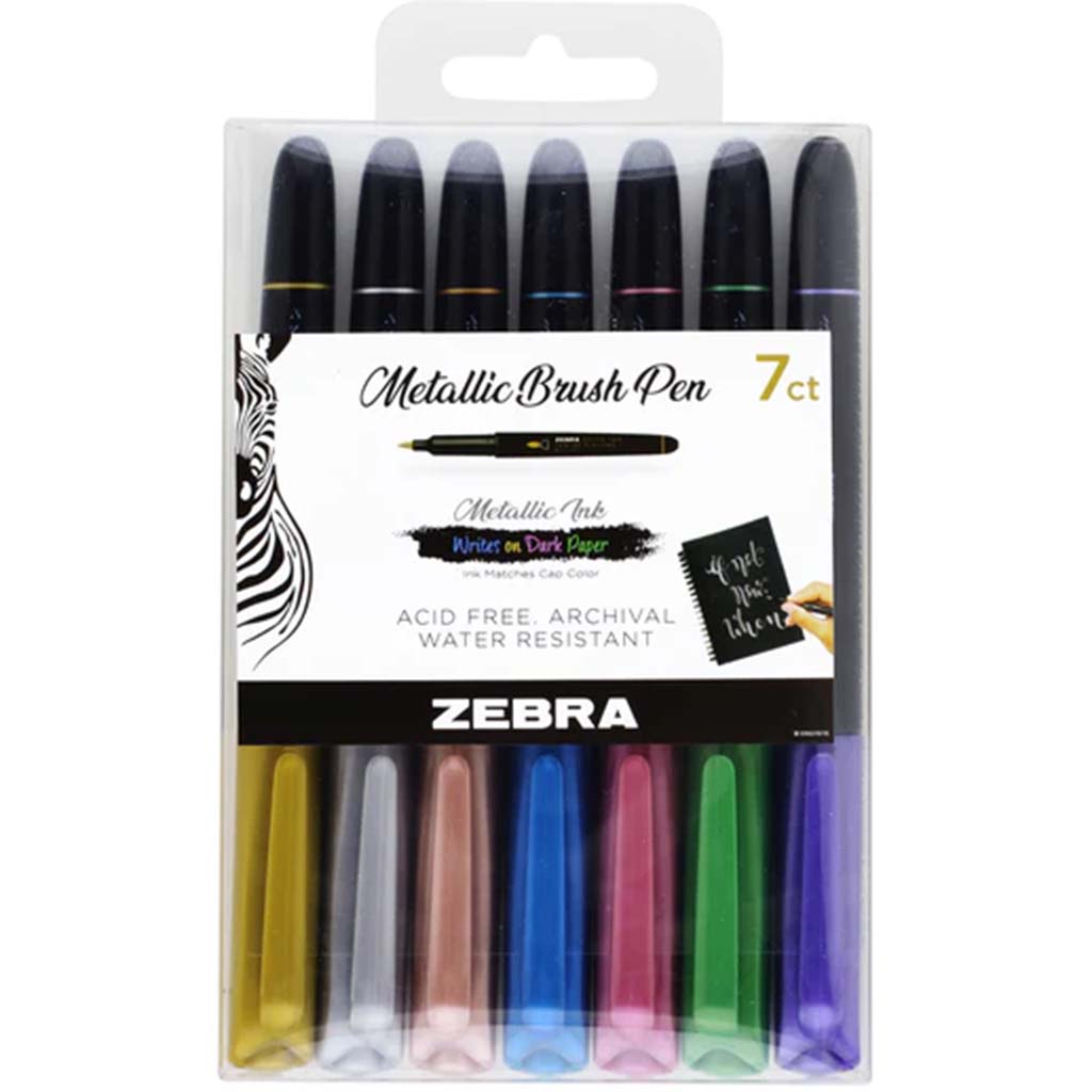 Zebra Metallic Brush Pen Shimmering Color Medium Point 7pcs