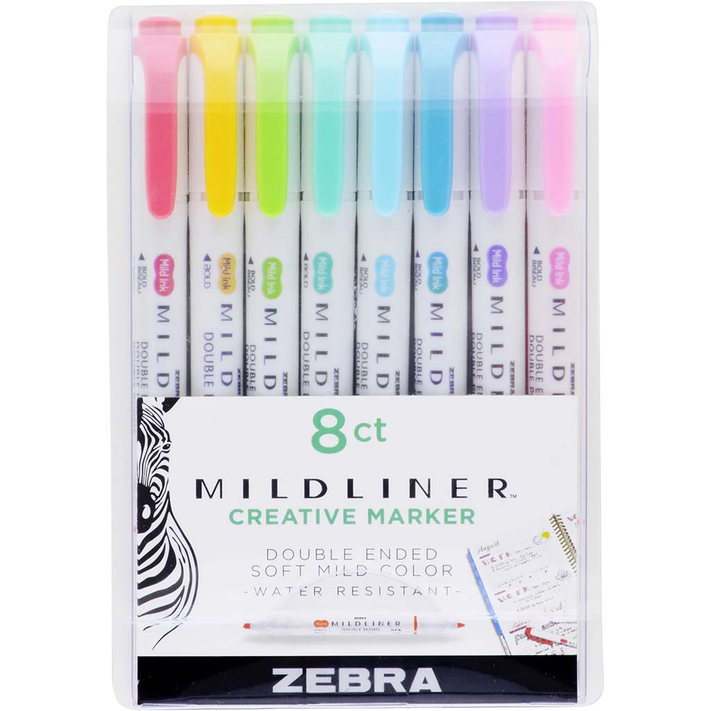 Zebra Mildliner Highlighter Double Ended Soft Mild Color 8 Pack