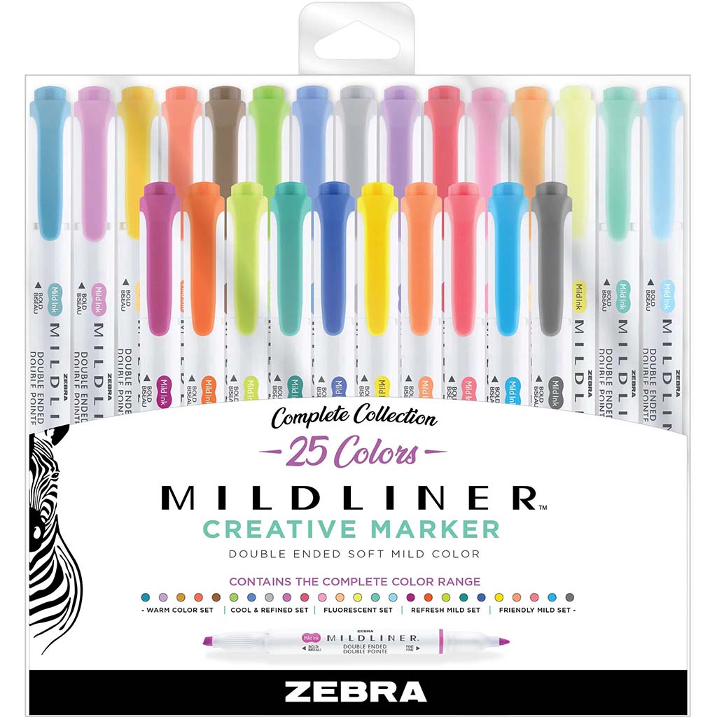 Zebra Mildliner Highlighter Double Ended Soft Mild Color 25 Pack