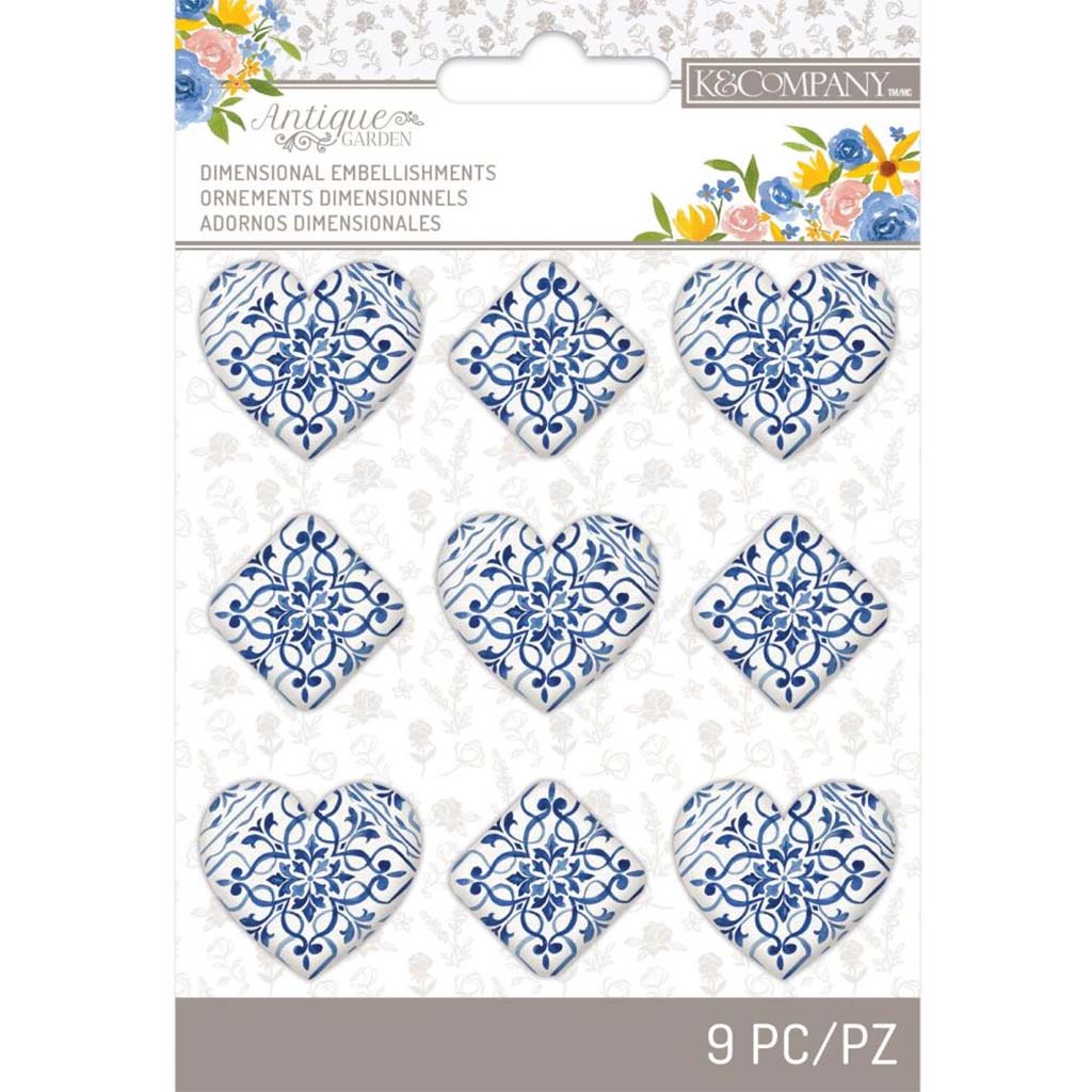 Antique Garden Tile Hearts, 9Pkg