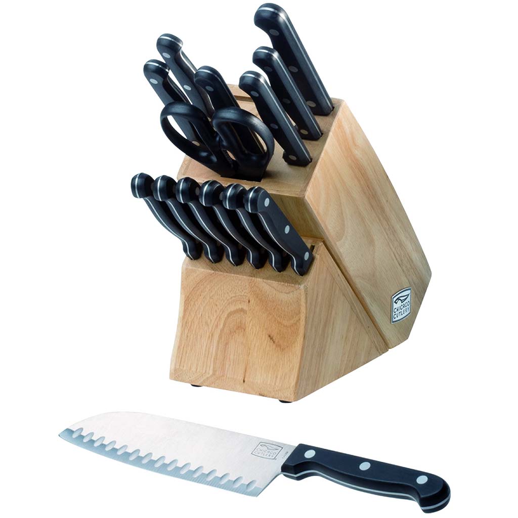 Chicago Cutlery Essentials Kitchen Knife Set with Wood Block, 15pc
