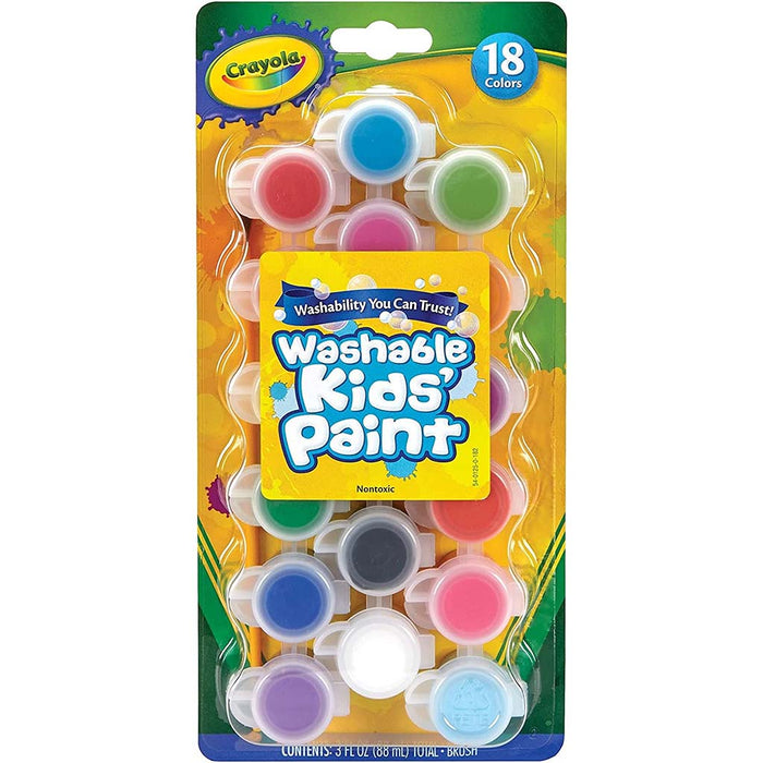 Washable Paint Pots with Brush Classic & Bold Colors, 18ct