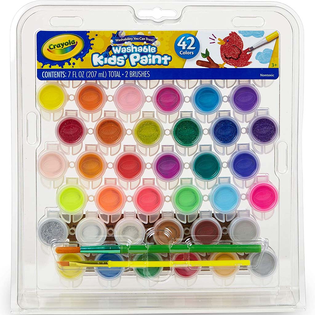 Washable Paint Pots Set with Brushes &amp; Case, 42ct