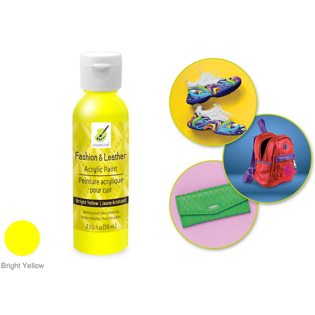 Color Factory: Fashion &amp; Leather Acrylic Paint Bright Yellow, 2Oz