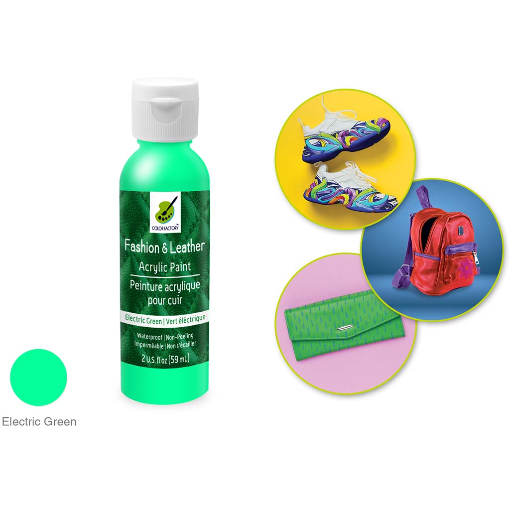 Color Factory: Fashion &amp; Leather Acrylic Paint Electric Green, 2Oz