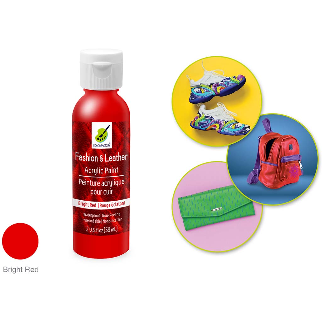 Color Factory: Fashion &amp; Leather Acrylic Paint Bright Red, 2Oz