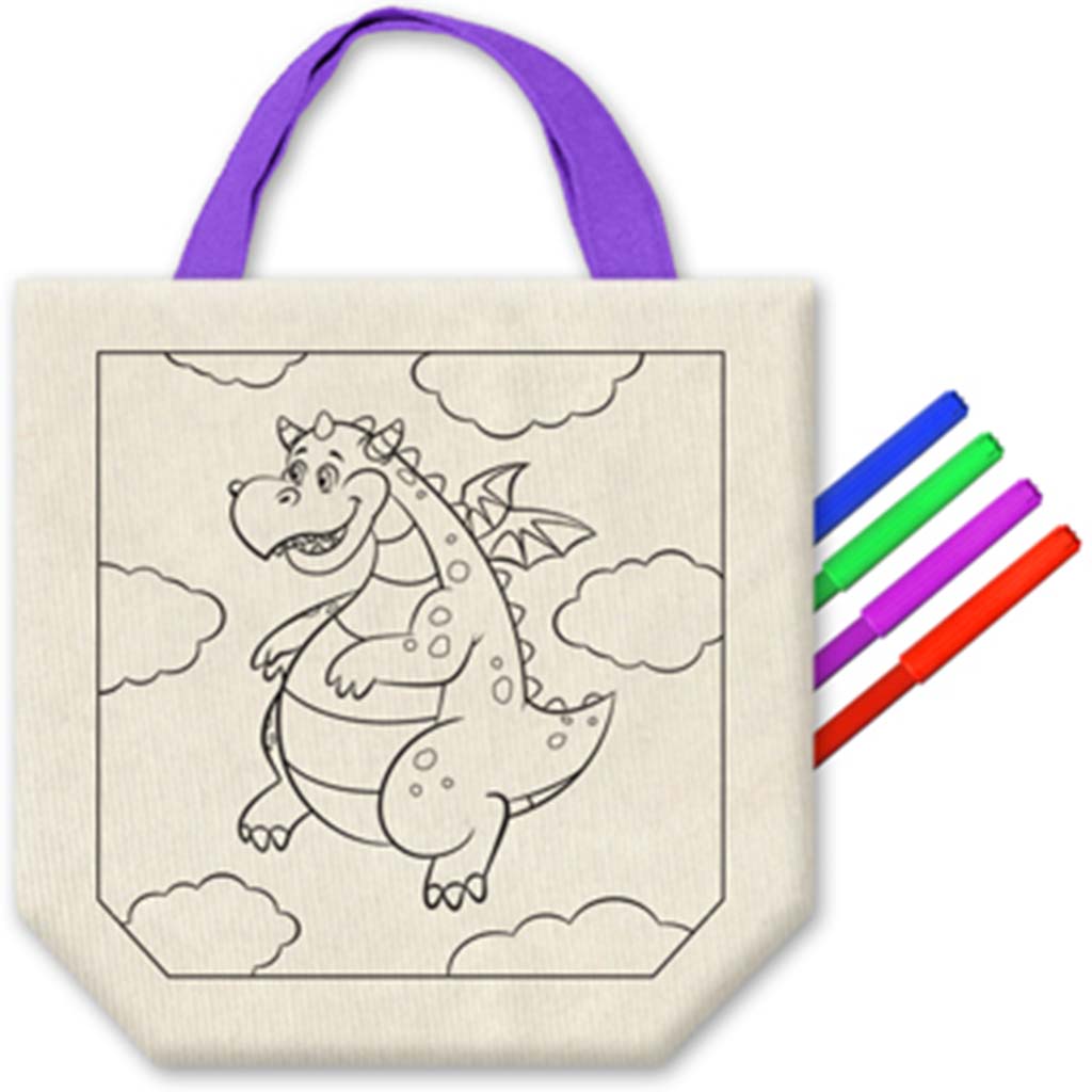 Krafty Kids Kits: Canvas Diy Goody Bags W/4 Markers Enchanted - 2 Violet, Dragon