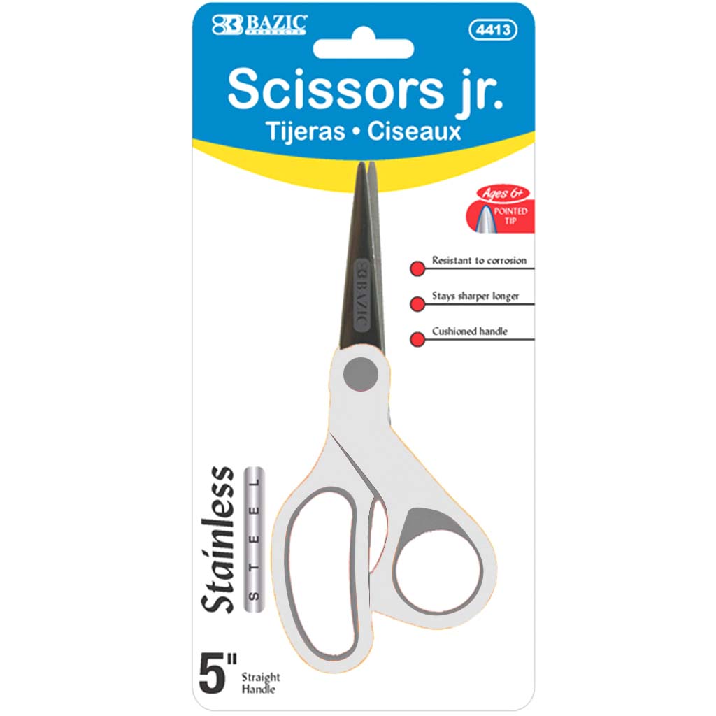 Bazic School Scissors 5in Pointed Tip Soft Grip