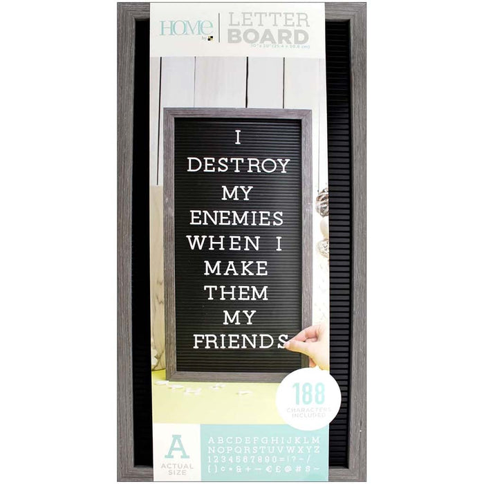 DCWV Framed Letterboard 10in x 20in- Gray Stained W/Black Insert- 188pcs