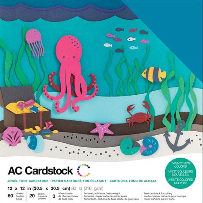 Cardstock Textured 12in x12in Solid Color Variety Pack 60 sheets- Jewel
