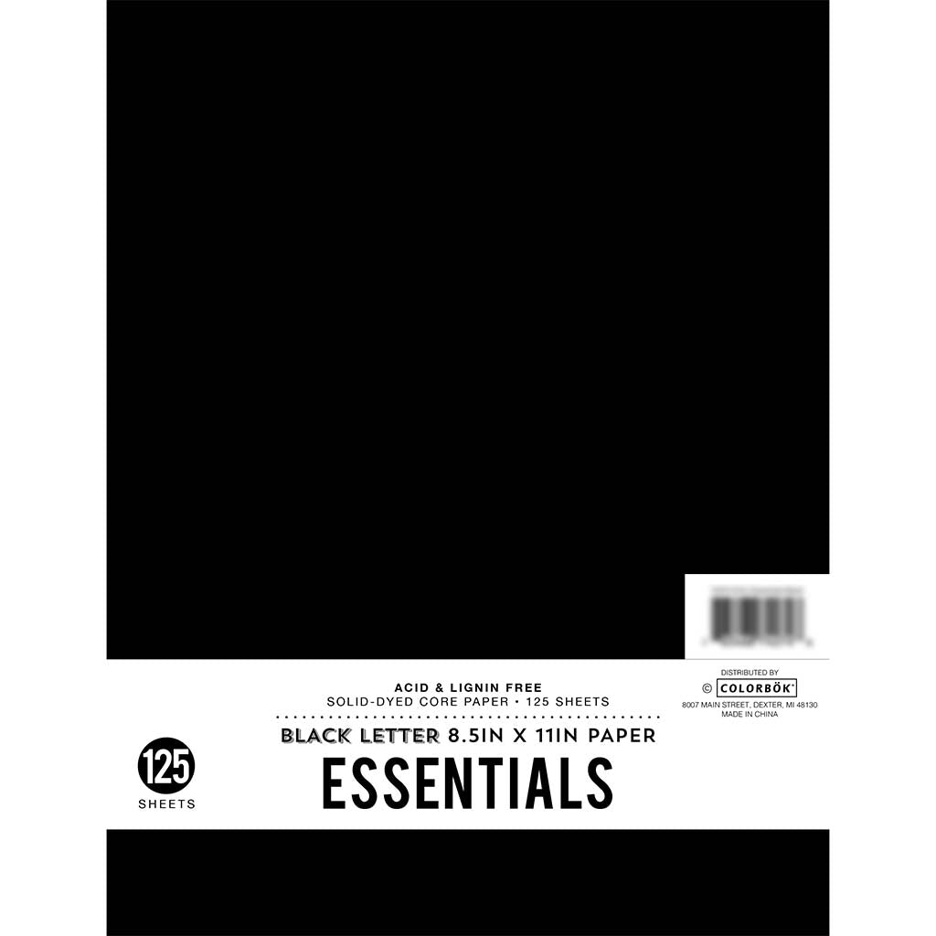 Black Solid Dyed Core Paper 125 Sheets, 8.5in x 11in