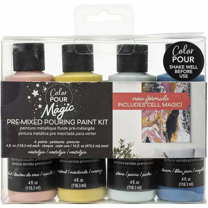 Color Pour Kit Magic Nostalgia Pre-Mixed Paint Kit, 4pk- 4oz